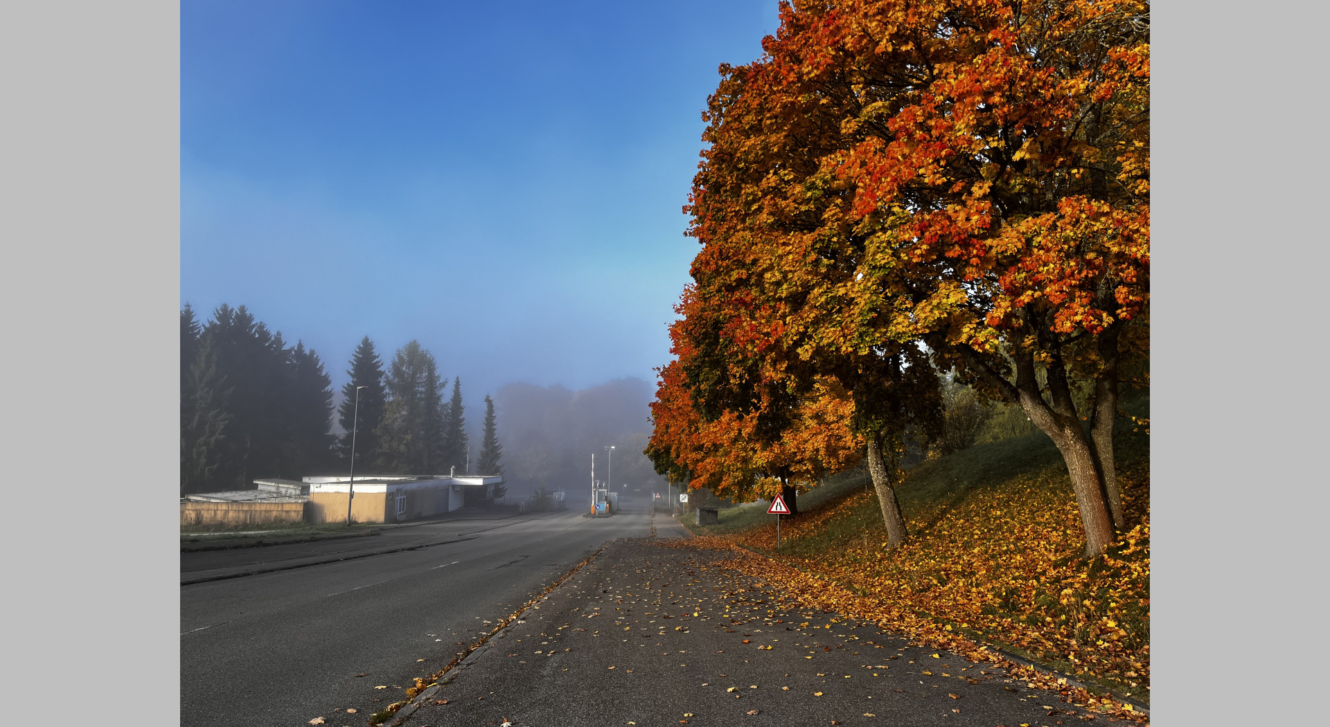 Zufahrt Kaserne im Herbst